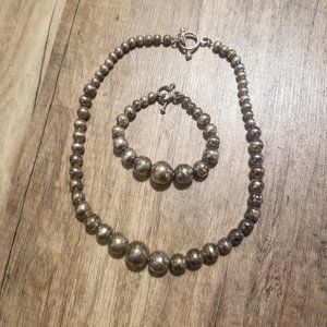 925 Sterling Silver Beaded Necklace & Bracelet Set